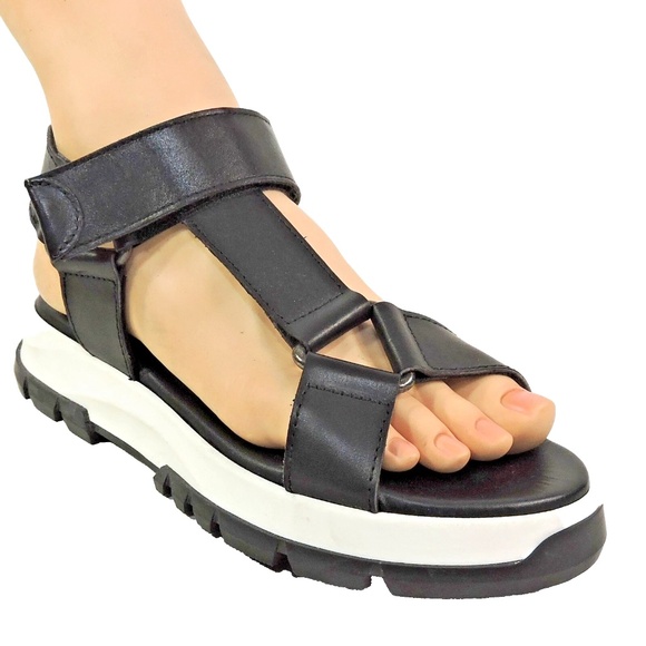 PRINCIPE DI BOLOGNA 🇮🇹 WOMEN'S BLACK SOFT LEATHER SPORT SUMMER FLAT SANDALS
